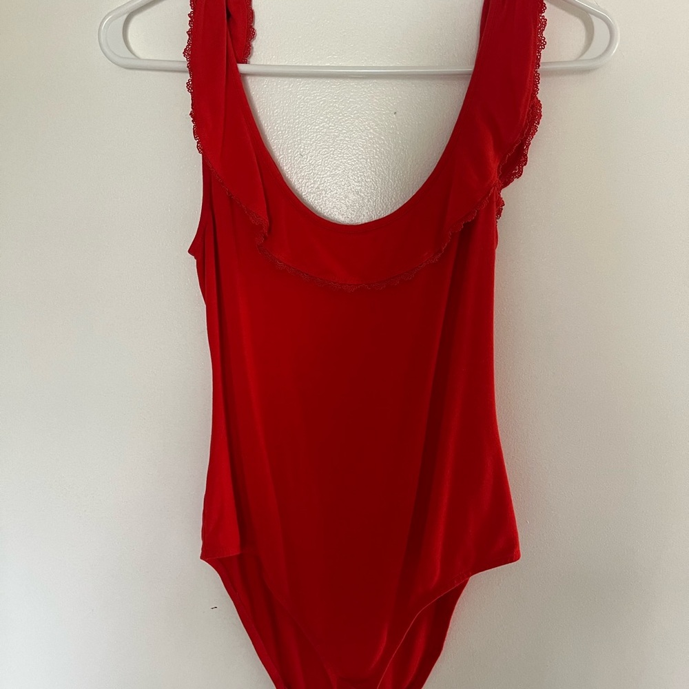 Sezane Red Ruffle Bodysuit M
